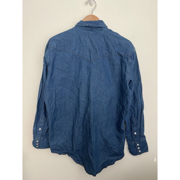 Vintage Wrangler Shirt Mens Large Blue Denim Pearl Snap Western Cowboy - Picture 3 of 5